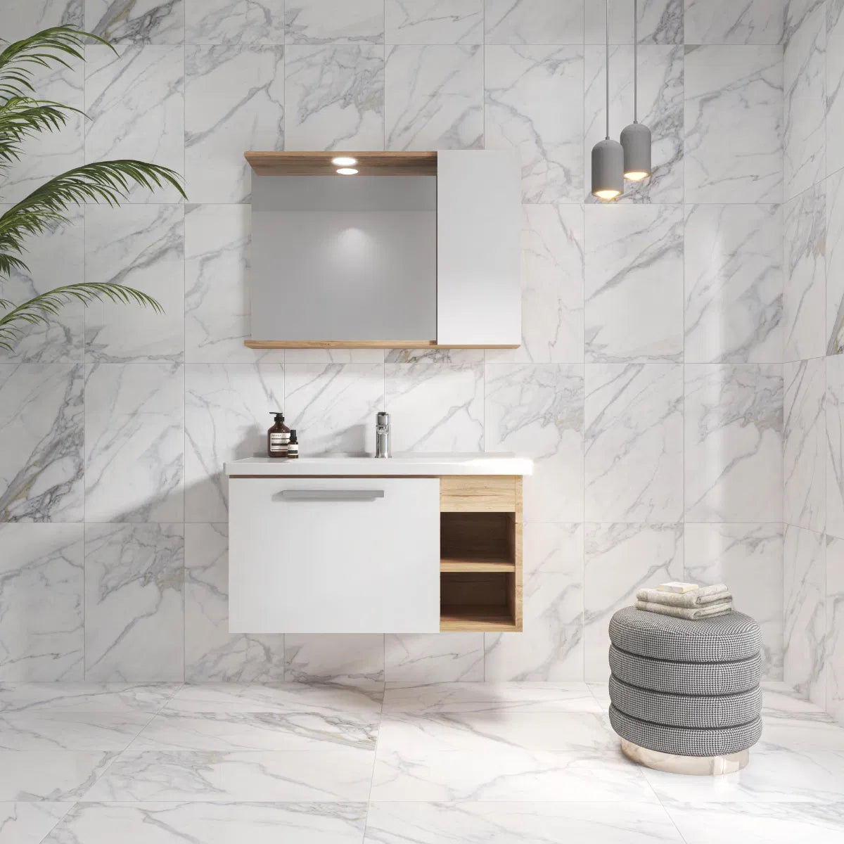 Auroma Carrara Marble Grey Matt Wall Tiles 30cmx60cm