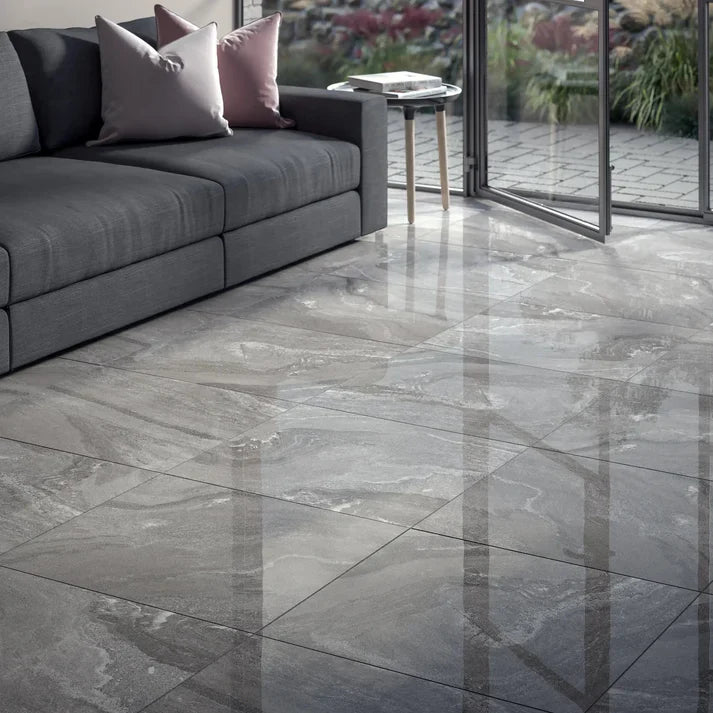 Dunes 3D Dark Grey Anthracite Fog Polished Porcelain Tiles 60cmx60cm