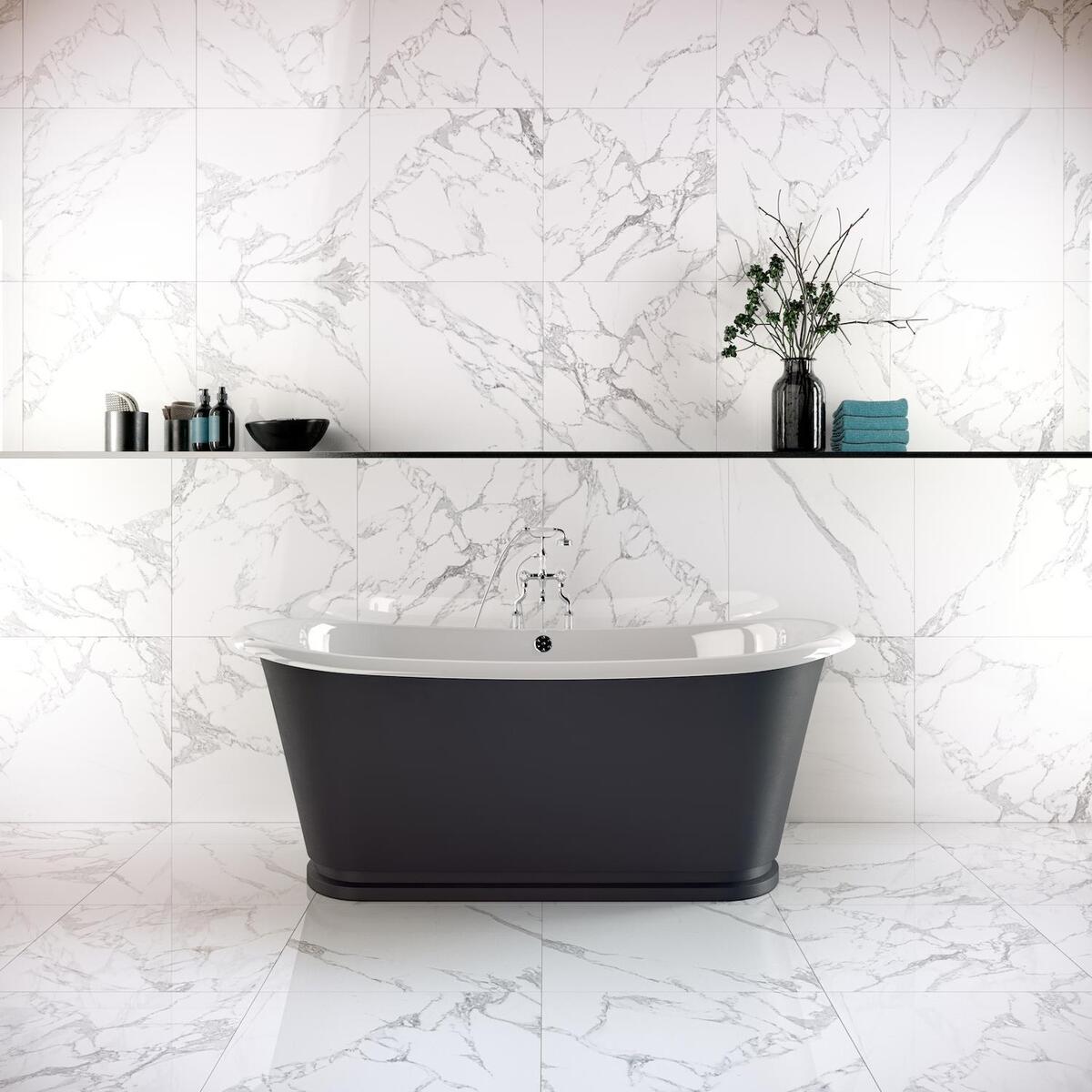Revolta HD Large Carrara Marble Grey Polished Wall And Floor Porcelain Tiles 60cmx120cm