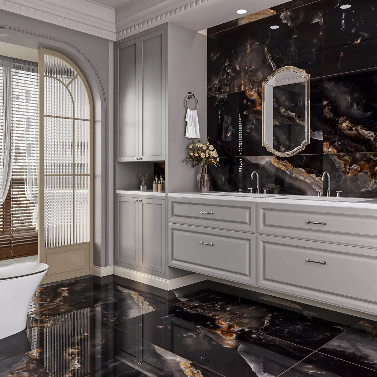 Onyx Pearl Black 3d Dark Grey Polished Copper Large Wall And Floor Porcelain Tiles 60cmx120cm