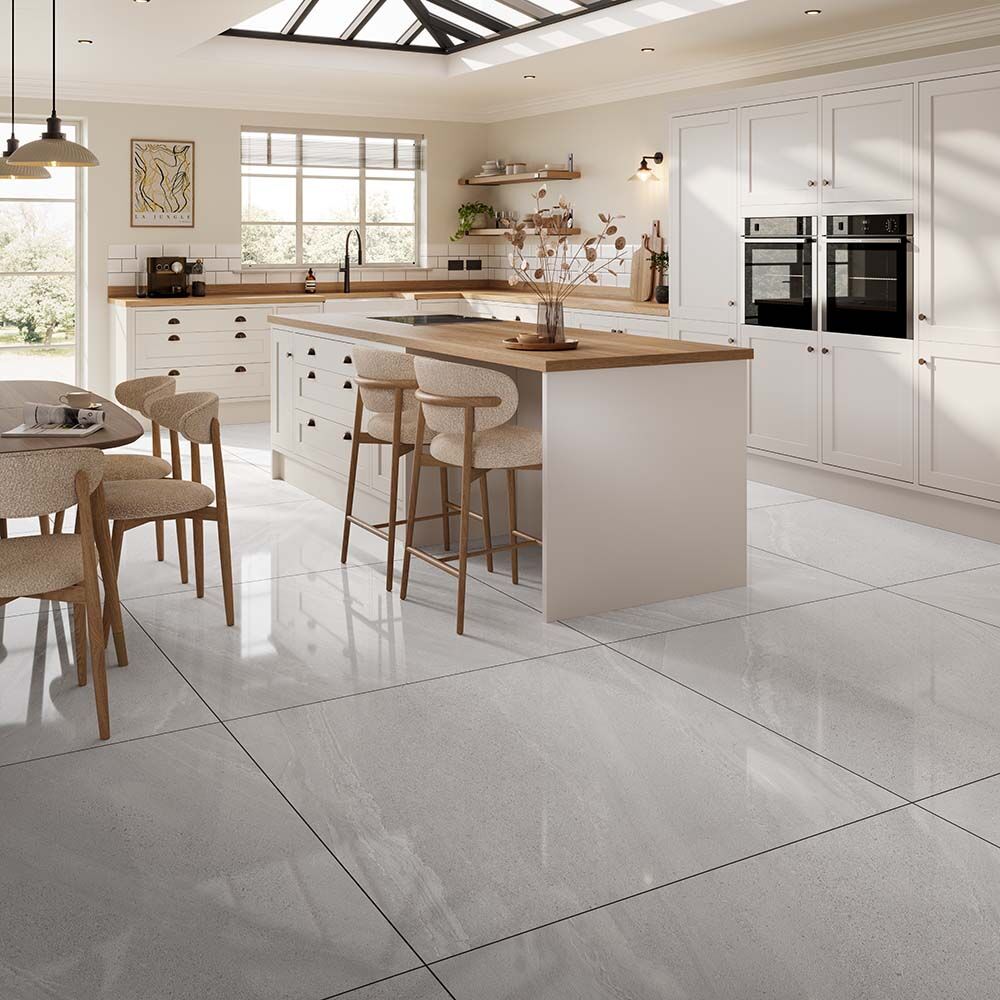 Sandwaves Ivory Grey Cream Polished Wall And Floor Porcelain Tiles 100cmx100cm