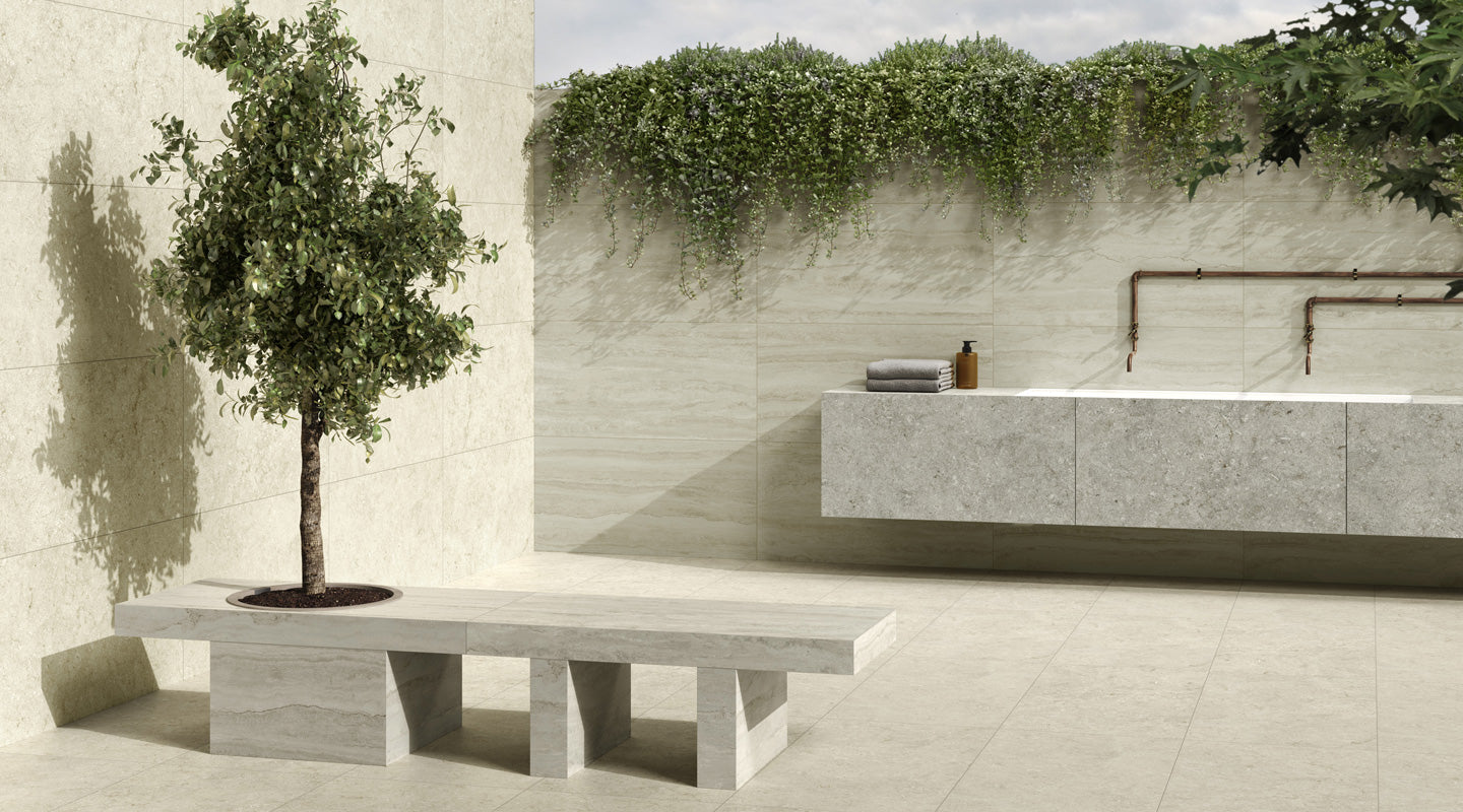 Vitra Lightstone Travertine Ivory White Stone Wall And Floor Premium Porcelain Tiles 60cmx60cm