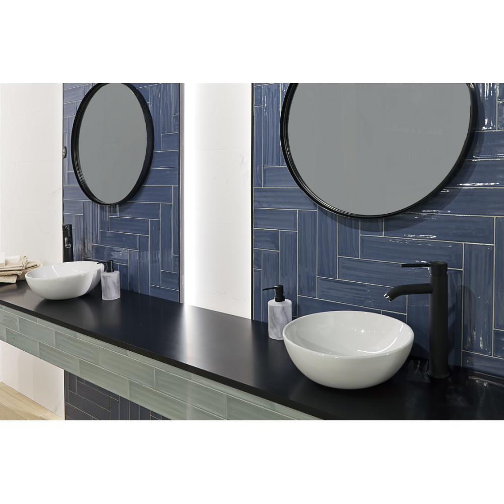 Travel Aqua Marine Rippled 7.5cmx30cm Ceramic Kitchen And Bathrooms Tiles