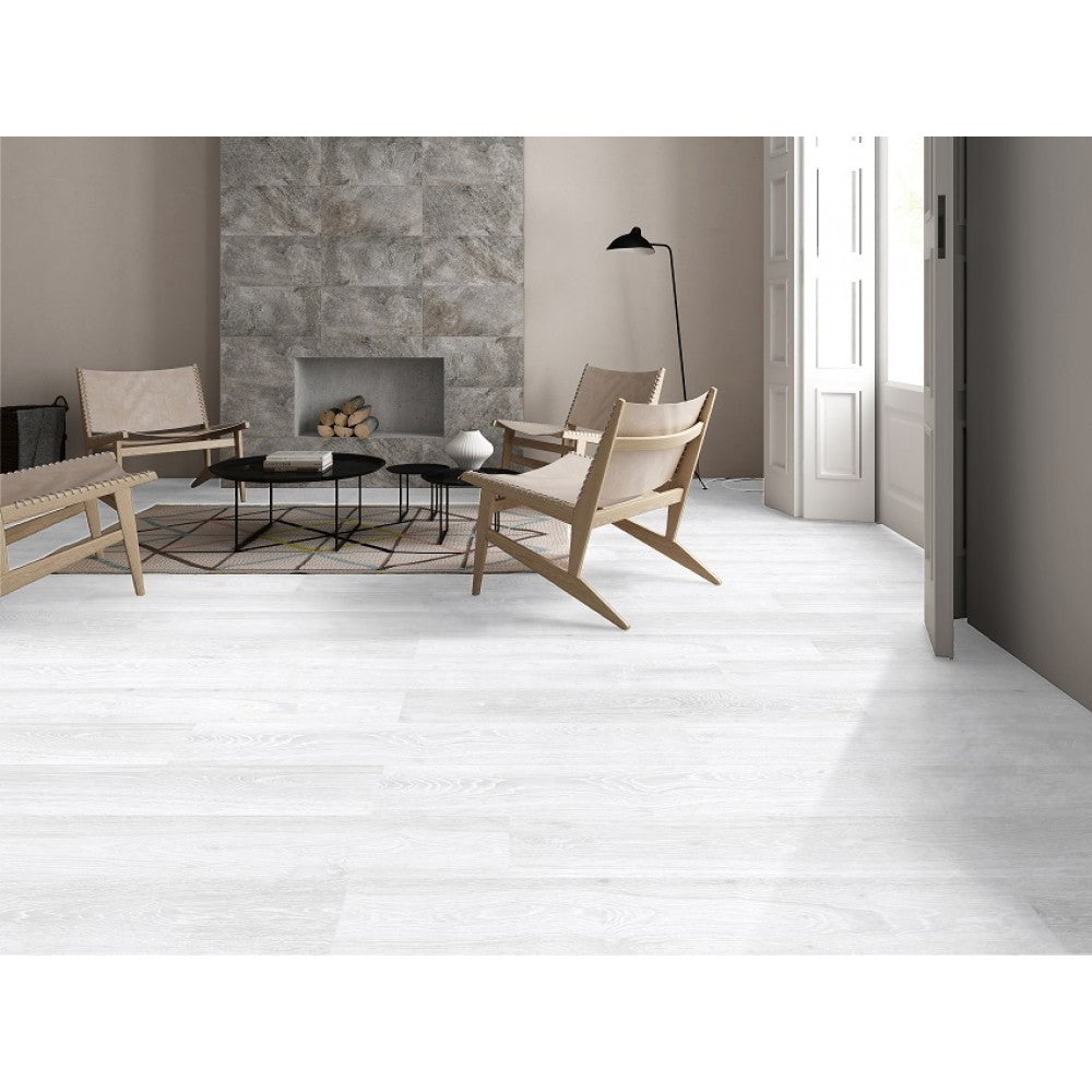 Atlantis Hickory Porcelain Wood Effect Silver White 24CM X 88CM Wall And Floor Tile