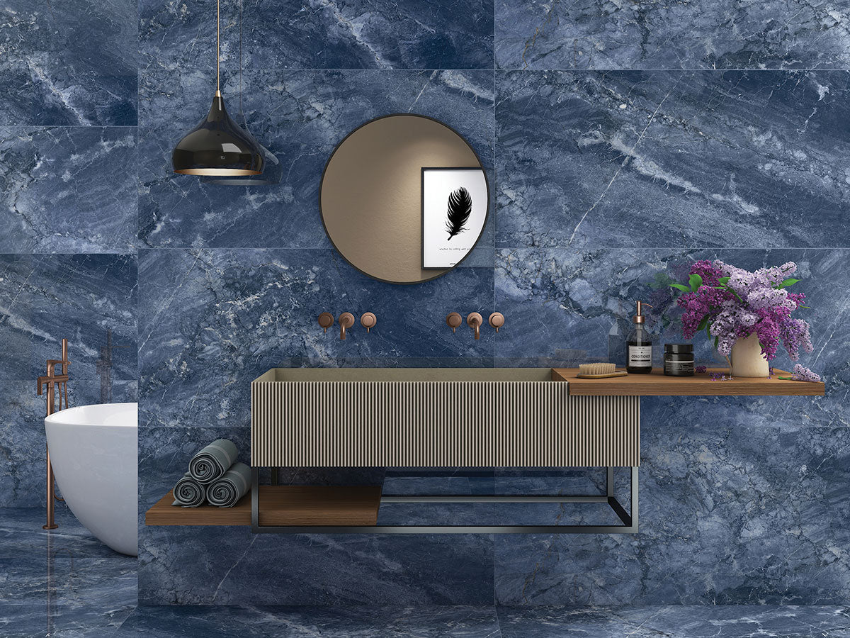 Cobalt Polished Blue Copper Large Wall And Floor Porcelain Tiles 60cmx120cm