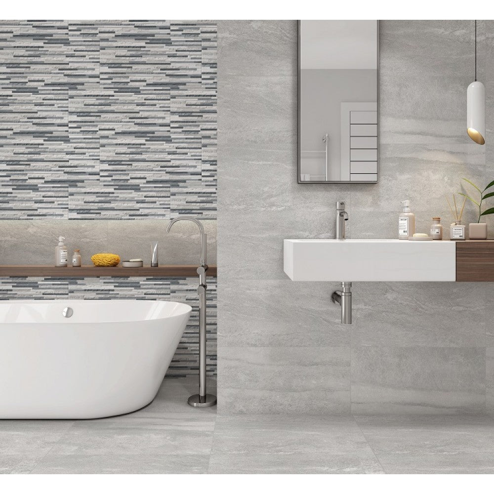 Dover Splitface Feature Grey Wall And Floor Porcelain Tiles 30cmx60cm