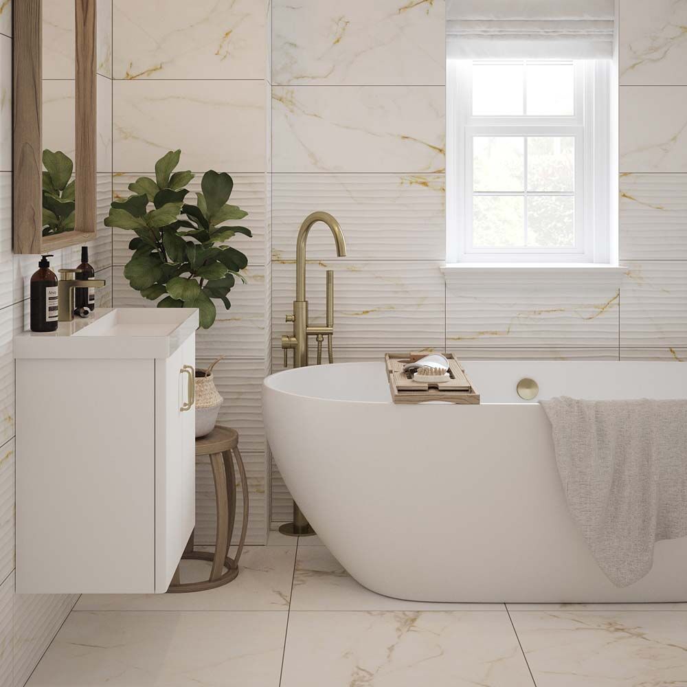 Radisson Calcutta Carrara Décor Wave Gold Marble Matt Wall Tiles 30cmx60cm