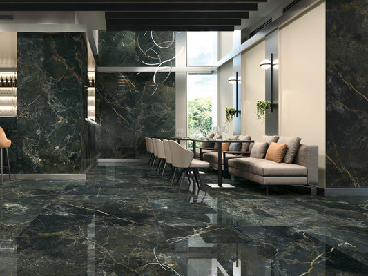 Milan Deep Green Polished Marble Effect Polished Wall And Floor Porcelain Tiles 60cmx120cm
