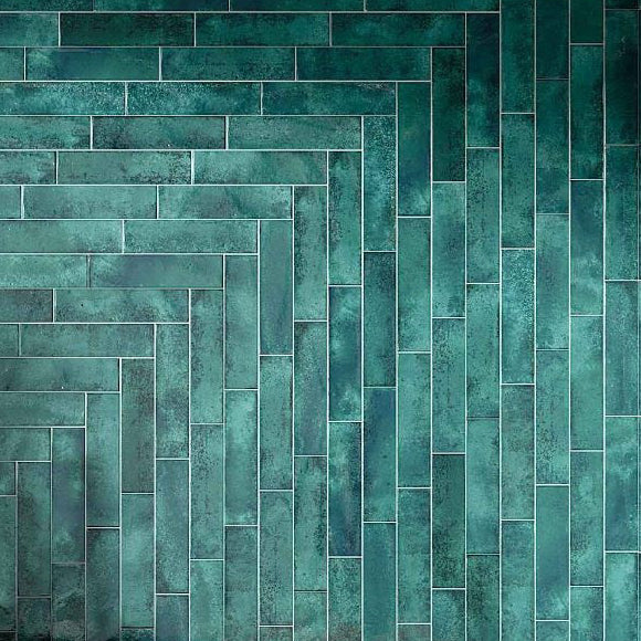 Emerald Green Designer Rippled 7.5cmx30cm Ceramic Kitchen And Bathrooms Tiles