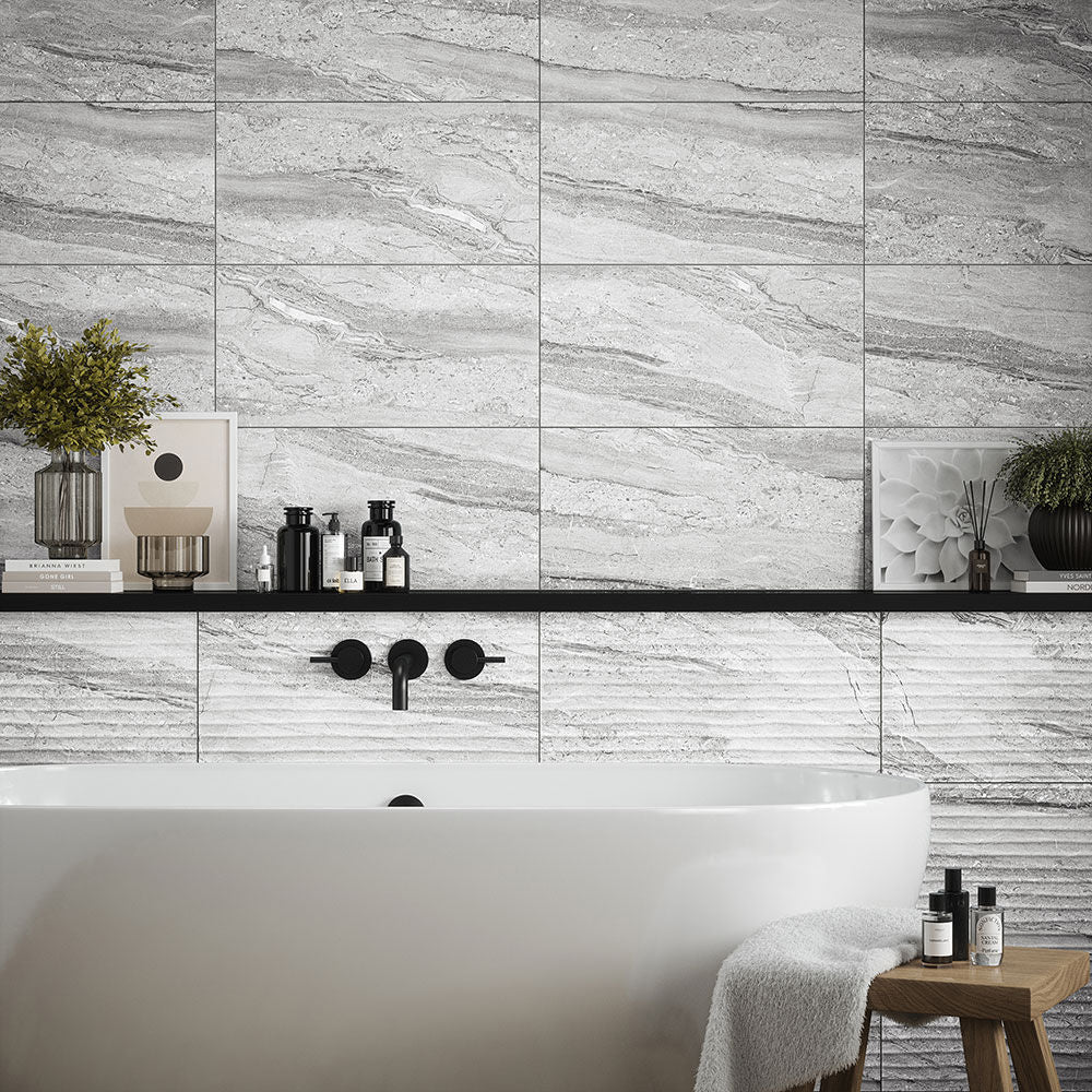 Libretto Décor Wave Rock Grey Matt Ceramic Wall Tiles 30cmx60cm