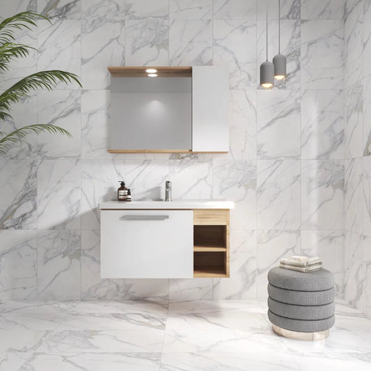 Auroma Carrara Marble Grey Gloss Wall Tiles 30cmx60cm