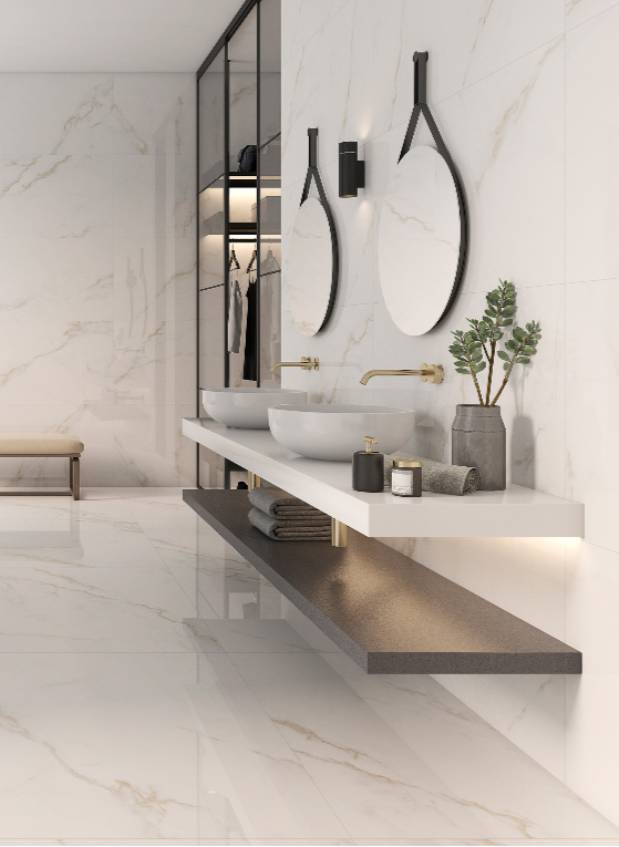 Glanza Large Carrara Gold Marble Grey Polished Wall And Floor Porcelain Tiles 60cmx60cm