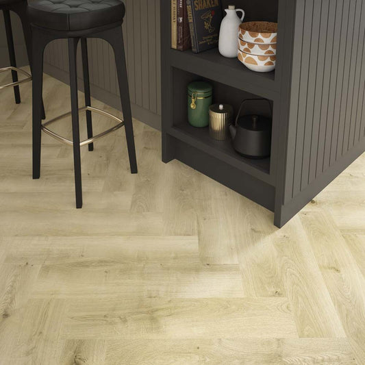 ProLvt Rydal Natural Oak Herringbone 630mm x 126mm x 5.2mm SPC Luxury Vinyl LVT Flooring