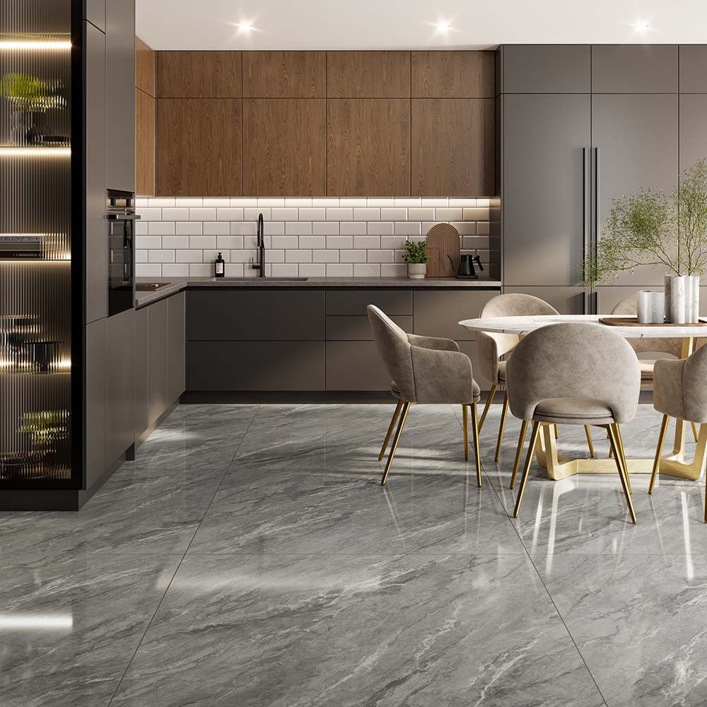 Aros Natural Grey Polished Wall And Floor Porcelain Tiles 100cmx100cm