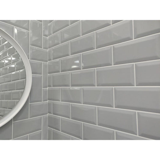 Underground Bevelled Light Grey Metro Gloss Ceramic 100x200 Kitchen Wall Tiles