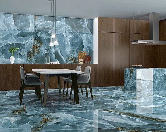 Ski 3D Blue Polished Copper Large Wall And Floor Porcelain Tiles 60cmx120cm