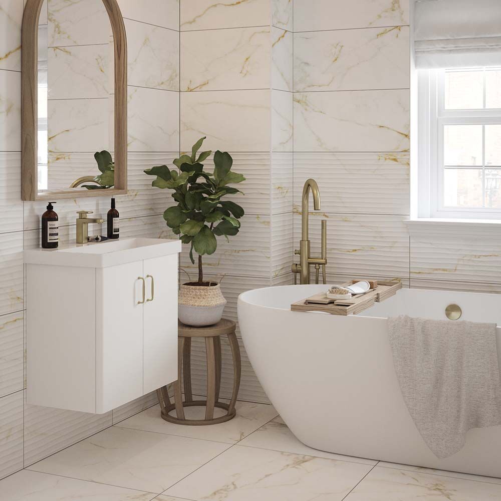 Radisson Calcutta Carrara Décor Wave Gold Marble Matt Wall Tiles 30cmx60cm