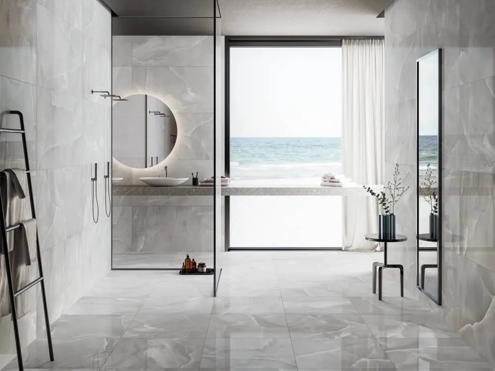Regnant Grey Onyx Large Polished Wall And Floor Porcelain Tiles 60cmx120cm