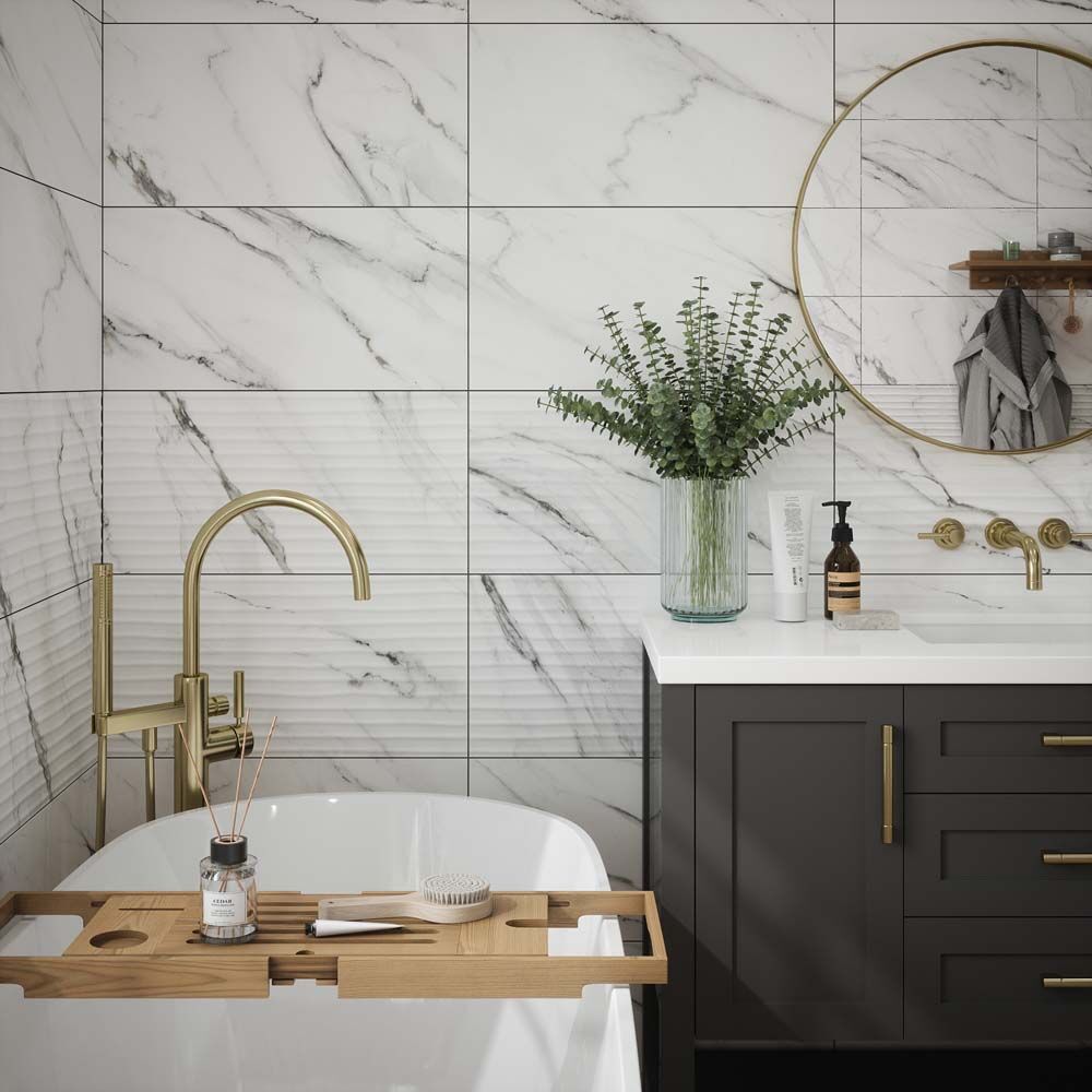 Ashby Carrara  Calcutta Grey Marble Matt Ceramic Wall Tiles 30cmx60cm