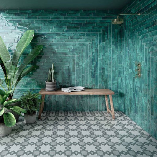 Emerald Green Designer Rippled 7.5cmx30cm Ceramic Kitchen And Bathrooms Tiles