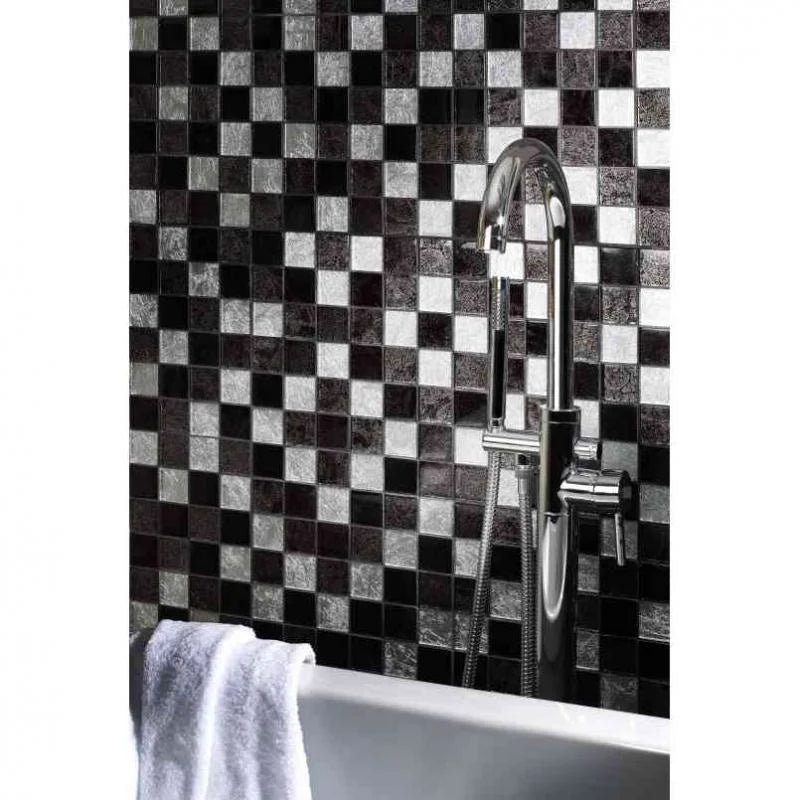 Hong Kong Oriente Silver Black Mix Glass Square Feature Tile Mosaic 30cmx30cm