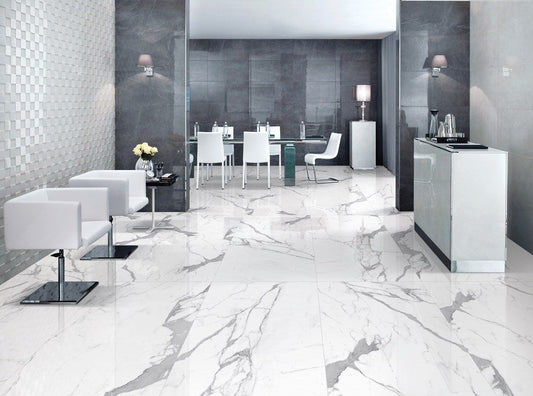 Grandiose Carrara Large Polished Marble Grey Wall And Floor Porcelain Tiles 60cmx120cm