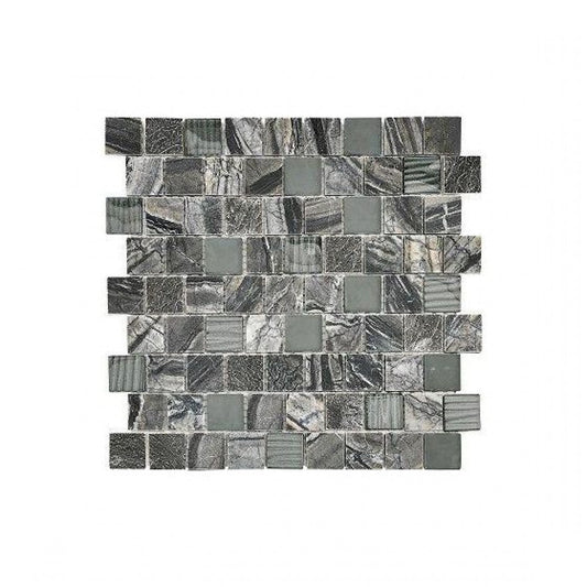 Oklohoma Grey Marble, Quartz and Glass mix tile Mosaic 30cmx28cm
