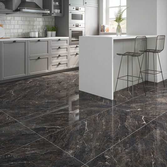 Zeus Midnight Grey Slate Polished Wall And Floor Porcelain Tiles 60cmx120cm