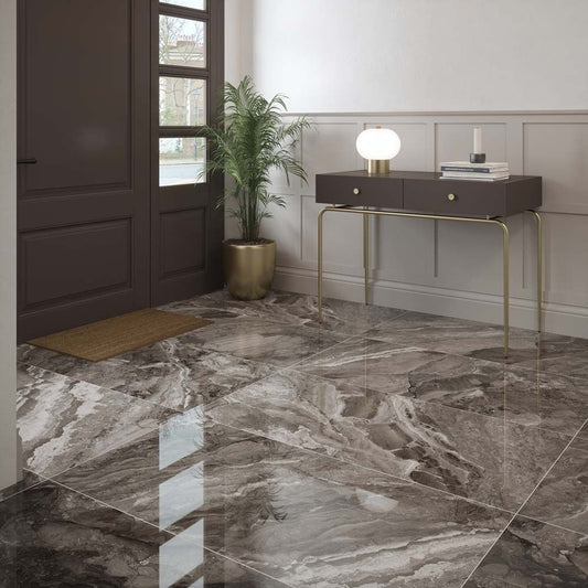 Kore Grey Slate Polished Wall And Floor Porcelain Tiles 60cmx120cm