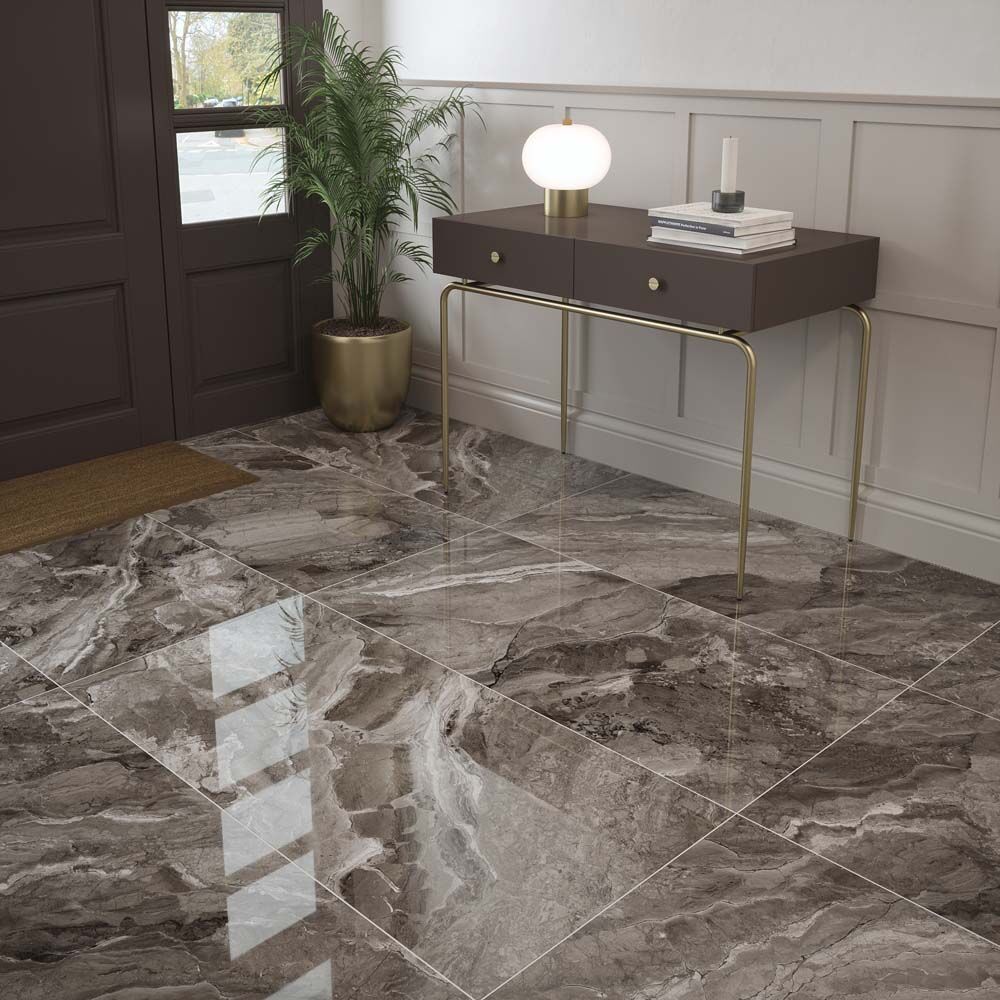 Kore Grey Slate Polished Wall And Floor Porcelain Tiles 60cmx120cm