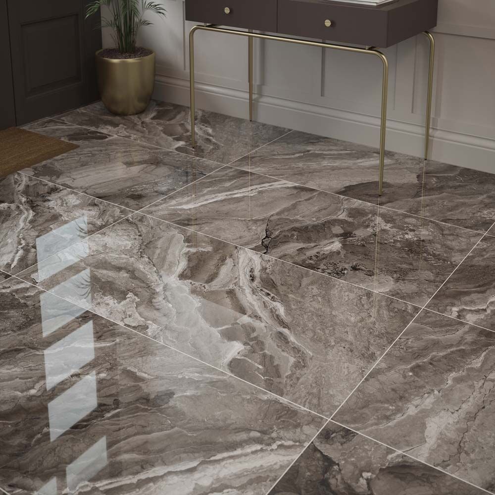 Kore Grey Slate Polished Wall And Floor Porcelain Tiles 60cmx120cm