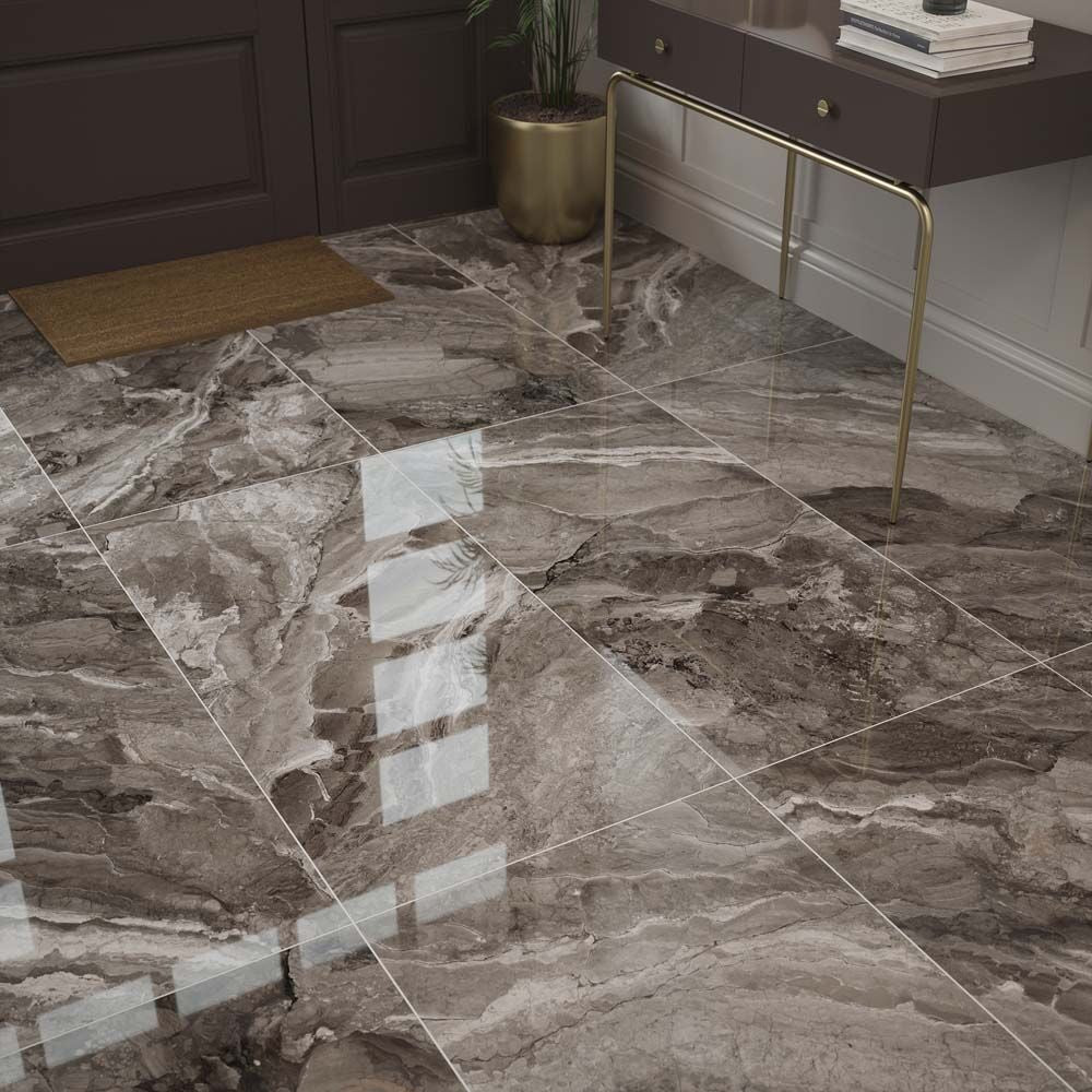 Kore Grey Slate Polished Wall And Floor Porcelain Tiles 60cmx120cm