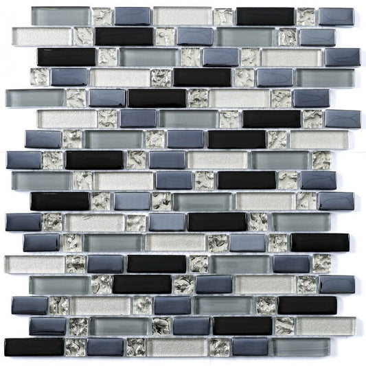 Silver Blue Jewel Glass Mix Random Tile Mosaic 28cmx26cm