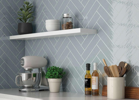 Travel Aqua Marine Rippled 7.5cmx30cm Ceramic Kitchen And Bathrooms Tiles