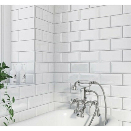Underground Bevelled White Metro Gloss Ceramic 100x200 Kitchen Wall Tiles